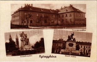 Nyíregyháza, Kossuth szobor, Ferences rendház, Hősök szobra (ázott sarok / wet corner)