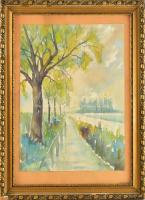 Olvashatatlan jelzéssel: Atmoszférikus táj. Akvarell, papír. Dekoratív fakeretben, 40x29,5 cm