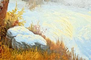 Czinege iskola jelzéssel: Téli táj. Olaj, farost. Dekoratív fakeretben, 75x154 cm. KIZÁRÓLAG SZEMÉLY...