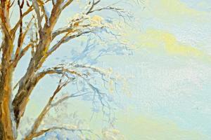 Czinege iskola jelzéssel: Téli táj. Olaj, farost. Dekoratív fakeretben, 75x154 cm. KIZÁRÓLAG SZEMÉLY...