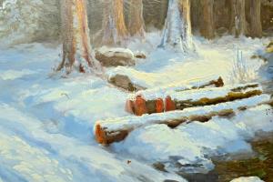 Czinege iskola jelzéssel: Téli táj. Olaj, farost. Dekoratív fakeretben, 75x154 cm. KIZÁRÓLAG SZEMÉLY...