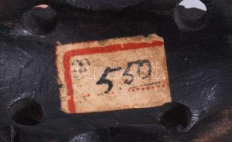 cca 1900-1920 Elefántcsont Buddha szobor, fa talapzaton, alján régi aukciós címkével, teljes m: 7 cm...