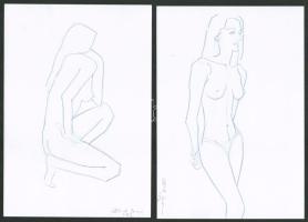 Olbert Mariann (1973-), össz. 7 db mű: Női akt. Ceruza, akvarellceruza, papír. Mindegyik jelzett. 16x23 cm