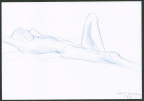 Olbert Mariann (1973-), össz. 7 db mű: Női akt. Ceruza, akvarellceruza, papír. Mindegyik jelzett. 16...