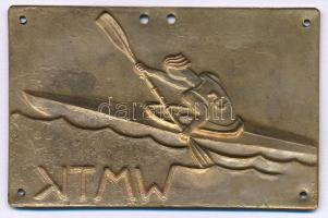1940 k. "WMTK" (Weiss Manfréd Testedző Kör) egyoldalas bronz lemezplakett, rögzítéshez szü...