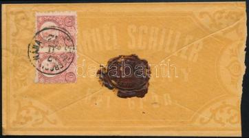 1872 Réznyomat 5kr + 5kr pár Samuel Schiller párkányi kereskedő díszes cégborítékján / Fancy envelop franked with 3 x 5kr as registered cover