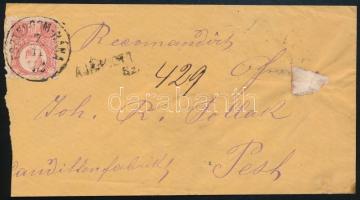 1872 Réznyomat 5kr + 5kr pár Samuel Schiller párkányi kereskedő díszes cégborítékján / Fancy envelop...