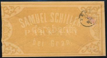 1872 Réznyomat 5kr Samuel Schiller párkányi kereskedő díszes cégborítékján "ESZTERGOM-NÁNA" - "PEST"