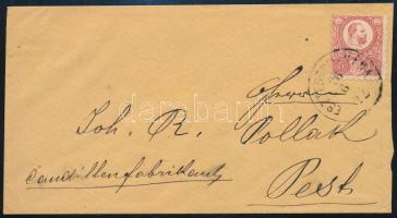 1872 Réznyomat 5kr Samuel Schiller párkányi kereskedő díszes cégborítékján "ESZTERGOM-NÁNA"...