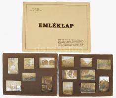 Emléklap a volt Cs. és Kir. 12. Tábori Ágyúsezred hősi halottainak tiszteletére a budapesti Gróf Pálffy Laktanyában emelt emlékmű 1929. évi junius 23-án tartott felavatási ünnepélyéről. Kis szakadással, 22x29 cm, hozzá a felavatáson résztvevő, korábbi Ágyúsezred katona által készített 14 darab első világháborús fotó 2 darab kartonra ragasztva.