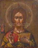 Ikon - Pantokrátor Krisztus. Tojástempera, fa, orosz, cca 1920, 11x9 cm