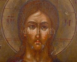 Ikon - Pantokrátor Krisztus. Tojástempera, fa, orosz, cca 1920, 11x9 cm