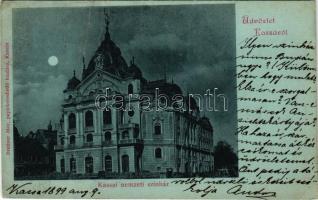 1899 Kassa, Kosice; Nemzeti színház este holdfényben. Breitner Mór kiadása / theatre at night in moonlight (fa)
