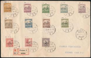 Fiume 1919 12 klf bélyeg ajánlott helyi levélen / 12 stamps on local registered cover. Signed: Bodor
