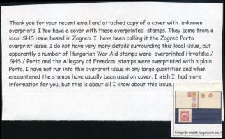 SHS 1918 6 db magán felülnyomású SHS bélyeg borítékon (leírás mellékelve)