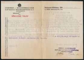 1946 Bp.-Kőbánya, a Dreher-Haggenmacher Első Magyar Részvényserfőzde R.T. levele trafik üzlethelyiség felmondásáról