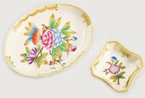 Herendi VBO mintás gyűrűtartó és ékszeres tálka. Jelzett, kis kopással, 12x9 cm, 5,5x5,5 cm
