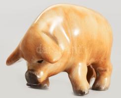 Óherendi malac figura, jelzett, kézzel festett, h: 6 cm