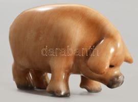 Óherendi malac figura, jelzett, kézzel festett, h: 6 cm