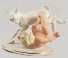 Schaubach Kunst kecskéről leeső puttó. Jelzett, hibátlan, 20x13 cm
