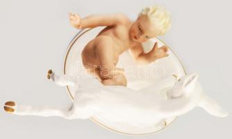 Schaubach Kunst kecskéről leeső puttó. Jelzett, hibátlan, 20x13 cm