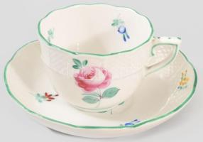 Óherendi bécsirózsás mokkás / kávés készlet. Jelzett, rózsafogó sérült, cukortartó hiánnyal, egyik c...