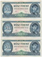 1980. 20Ft (3x) sorszámkövető pár és közeli sorszám "C 260 082810, C 260 082813 - C 260 082814" T:F szép papír Adamo F17