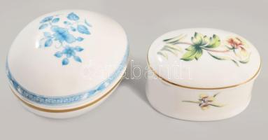 Hollóházi gyűrűtartó + tojás alakú ékszertartó, jelzett, hibátlan, h: 7,5 cm alatt