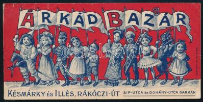Árkád Bazár Késmárky és Illés Játékáruháza számolócédula, lapszéli szakadásokkal