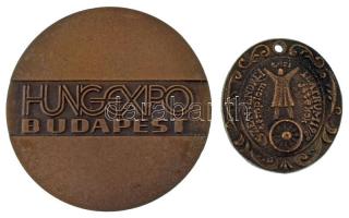 1978. "Szentendre Templom téri Teátrum játékok" egyoldalas, öntött bronz emlékérem fúrt lyukkal (36x40mm) + 1980. "HUNGEXPO Budapest / Nemzetközi Anyagmozgatási és Csomagolási Kiállítás - 1980 Budatranspack VIII. 19-15." kétoldalas bronz emlékérem (60mm) T:XF