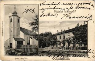 1904 Isaszeg, Római katolikus templom, vasútállomás. Haas Géza kiadása (EB)