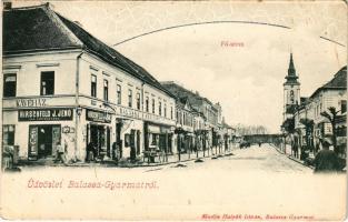 Balassagyarmat, Balassa-Gyarmat; Fő utca, Balassa szálloda és kávéház, Hirschfeld J. Jenő üzlete. Halyák István kiadása (Rb)