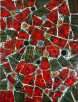 Bukrán Edit (1957-): Pipacsos táj. Mázas festett gipsz fali dísz, Jelzett 40x50 cm   Csak személyes átvétel. Nem postázzuk