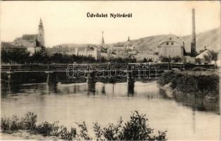 1908 Nyitra, Nitra; látkép, vasúti híd. Fürst Sz. kiadása / general view, railway bridge (EK)