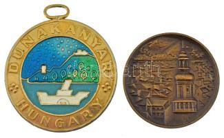Somorjai László (1949-) 1977. "Sopron" kétoldalas bronz emlékérem Sopron szabad királyi várossá tételének 700. évfordulójára (32mm) + DN "Dunakanyar Hungary" kétoldalas, aranyozott, részben műgyantás emlékérem füllel (44,5mm) T:AU,XF