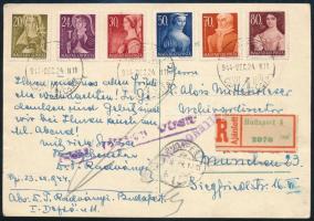 1944 dec. 24 Cenzúrás ajánlott karácsonyi üdvözlőlap Münchenbe, a forgalom szünetelése miatt visszaküldve, 1946 májusában érkezett vissza