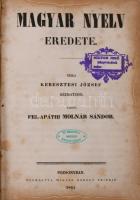 Keresztesi József: Magyar nyelv eredete. Néhai - - kéziratából. Kiadta Fel-Apáthi Molnár Sándor. Belső címe: A bárkai nyelvtől ágazott magyar nyelv, mellynek eredetét, reguláit, ágazatit és ezek szerént némelly nemzeteknek, főembereknek, familiáknak, helységeknek, hegyeknek, pogány isteneknek, vizeknek, mértékeknek 's 'a t. magyar eredetű és értelmű neveiket visgálja és mutogatja - - szalatsi prédikátor. Pozsonyban, 1844, Wigand Károly Fridrik, XVI+126 p. Hozzákötve: Környei János: A magyar nemzeti irodalomtörténet vázlata. Középtanodák s képezdék számára, valamint magánhasználatra. Írta - -, királyi tanácsos és tanfelügyelő. Bp., 1874, Lampel Róbert, 211+1 p. 3., javított és bővített kiadás. Átkötött aranyozott gerincű félbőr-kötésben, Hirháger-kötés, kopott borítóval, foltos lapokkal, magánkönyvtári bélyegzésekkel.