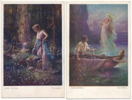2 db RÉGI művészlap: Die Forelle, Der Fischer. W.R.B. &amp; Co. Wien, Serie Nr. 630-631. / 2 pre-1945 art postcards s: Hans Zatzka