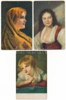 3 db RÉGI Stengel művészlap: hölgyek / 3 pre-1945 Stengel &amp; Co. art postcards: ladies