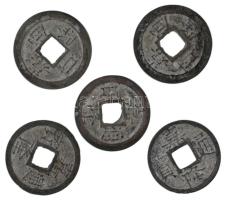 Vietnam 1802-1820. 1 Cash sárgaréz "Gia Long" (5x) T:VF,F Vietnam 1802-1820. 1 Cash brass "Gia Long" (5x) C:VF,F