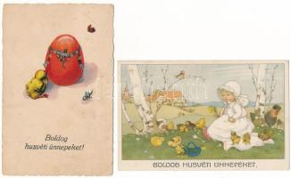 1 db RÉGI + 1 db MODERN húsvéti üdvözlőlap / 1 pre-1945 and 1 modern Easter greeting art postcards