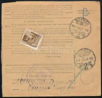 1943 Szállítólevél 4 db bélyeggel és "BÁRSONYOS" postaügynökségi bélyegzéssel / Parcel car...