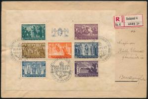 1938 Ajánlott levélen Szent István blokk alkalmi bélyegzéssel / Mi block 4 on registered cover