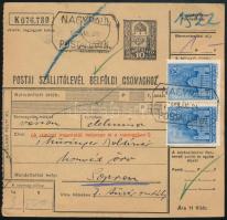 1943 Szállítólevél "NAGYPÁLL" postaügynökségi bélyegzéssel / Parcel card with postal agency postmark