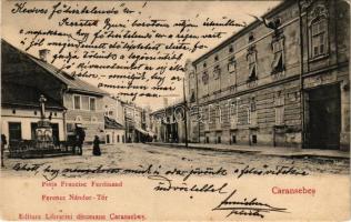 1904 Karánsebes, Caransebes; Ferenc Nándor tér, gyógyszertár / square, pharmacy (EK)