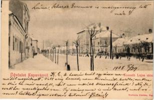 1908 Kapuvár, Kossuth utca télen. Buxbaum József kiadása (EK)