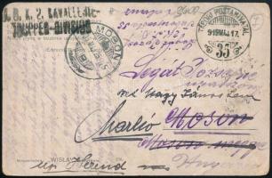 1915 Tábori postaképeslap, továbbküldve / Field postcard, redirected "TRUPPEN-DIVISION" + "TP 35"