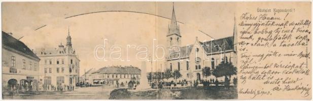 1903 Kaposvár, Erzsébet szálloda, Vajda Pál üzlete. 2-részes kihajtható panorámalap. Gerő Zsigmond kiadása (fl)