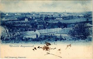 1899 Kaposvár, látkép vasútállomással, városi villanytelep. Gerő Zsigmond kiadása (fl)
