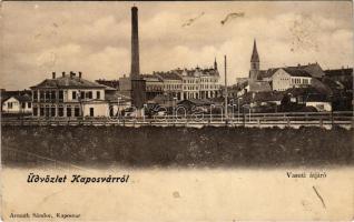 1903 Kaposvár, Vasúti átjáró és városi villanytelep. Armuth Sándor kiadása (fl)